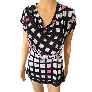 Worthington‎ Multicolor Short Sleeves Geometric Draped Top Medium